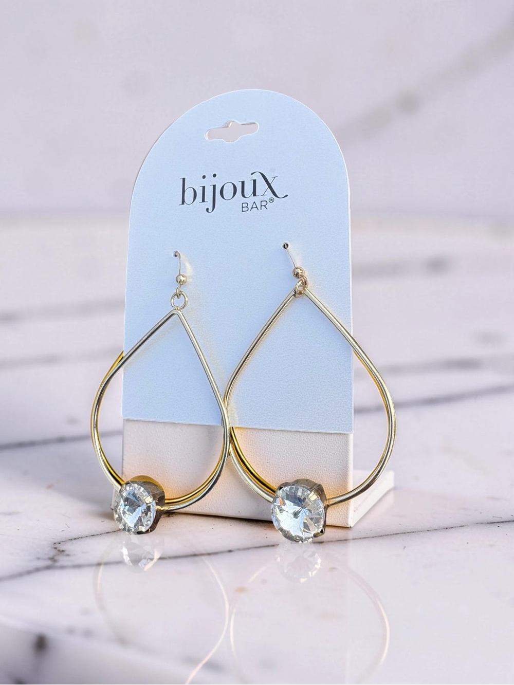 Bijoux Bar Gold Teardrop Earrings with Clear Gemstone
